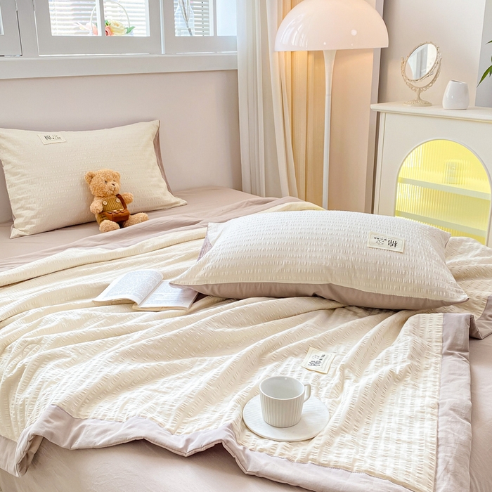 91家纺网 家纺一手货源 找家纺 鸣升家纺 2026新款A类全棉提花皱皱纱夏被100%棉花被空调被 珍珠白