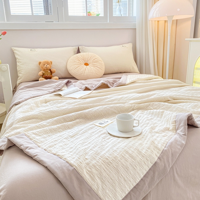 91家纺网 家纺一手货源 找家纺 鸣升家纺 2026新款A类全棉提花皱皱纱夏被100%棉花被空调被 珍珠白