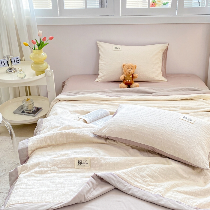 91家纺网 家纺一手货源 找家纺 鸣升家纺 2026新款A类全棉提花皱皱纱夏被100%棉花被空调被 珍珠白