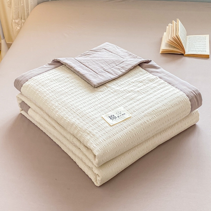 鸣升家纺 2026新款A类全棉提花皱皱纱夏被100%棉花被空调被 珍珠白