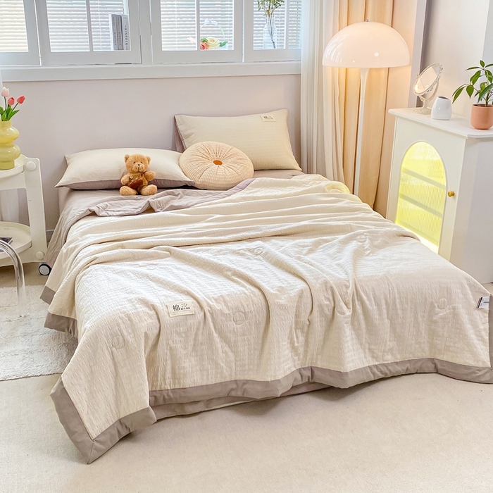 91家纺网 家纺一手货源 找家纺 鸣升家纺 2026新款A类全棉提花皱皱纱夏被100%棉花被空调被 珍珠白