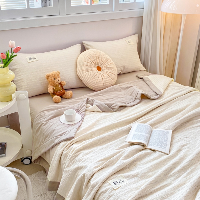 91家纺网 家纺一手货源 找家纺 鸣升家纺 2026新款A类全棉提花皱皱纱夏被100%棉花被空调被 珍珠白