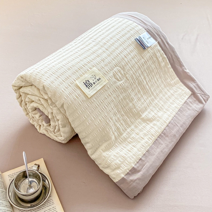 91家纺网 家纺一手货源 找家纺 鸣升家纺 2026新款A类全棉提花皱皱纱夏被100%棉花被空调被 珍珠白