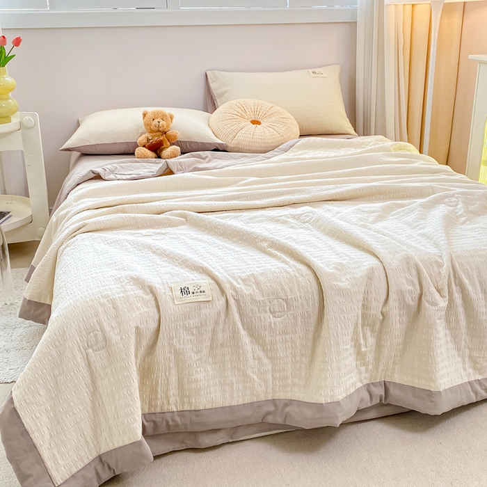 91家纺网 家纺一手货源 找家纺 鸣升家纺 2026新款A类全棉提花皱皱纱夏被100%棉花被空调被 珍珠白