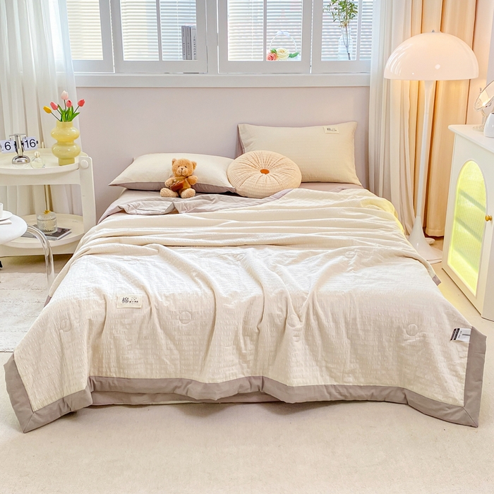 91家纺网 家纺一手货源 找家纺 鸣升家纺 2026新款A类全棉提花皱皱纱夏被100%棉花被空调被 珍珠白