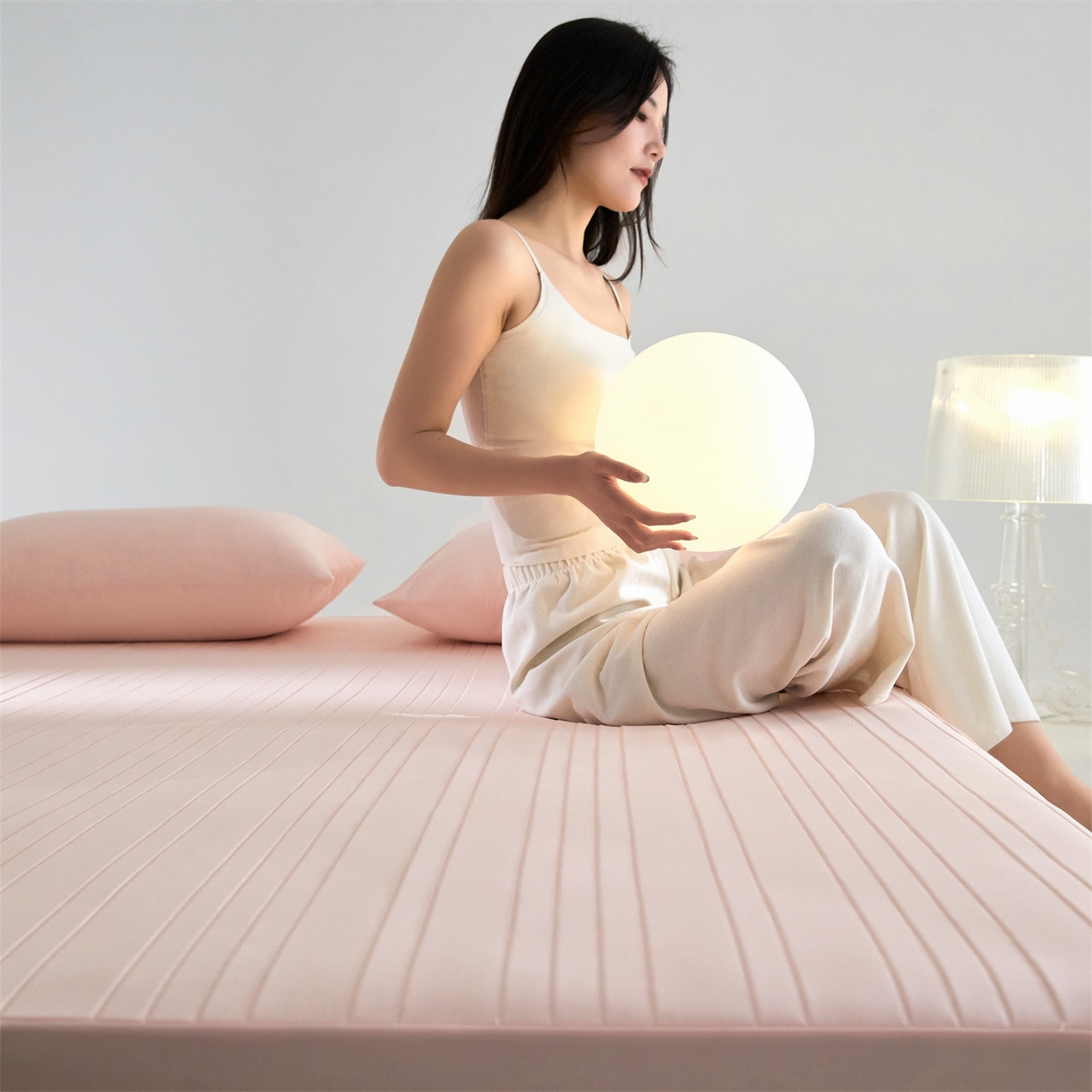 91家纺网 家纺一手货源 找家纺 头等舱 2026新款锦氨A类深睡无胶透气自然凉感床笠软凉席 软凉席-淡粉玉