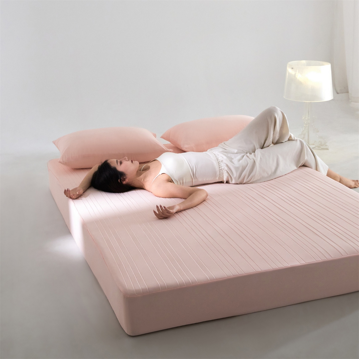 91家纺网 家纺一手货源 找家纺 头等舱 2026新款锦氨A类深睡无胶透气自然凉感床笠软凉席 软凉席-淡粉玉