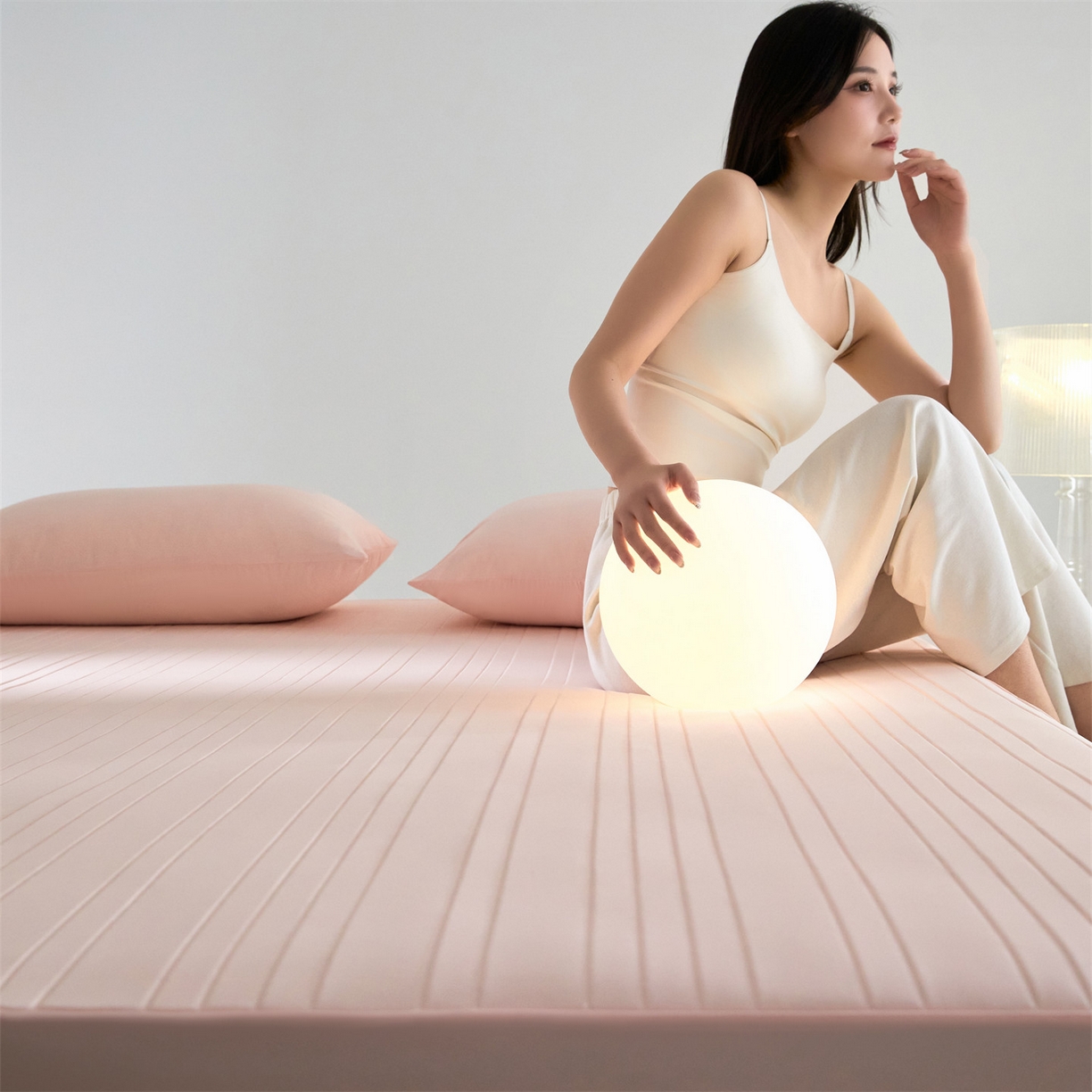 91家纺网 家纺一手货源 找家纺 头等舱 2026新款锦氨A类深睡无胶透气自然凉感床笠软凉席 软凉席-淡粉玉