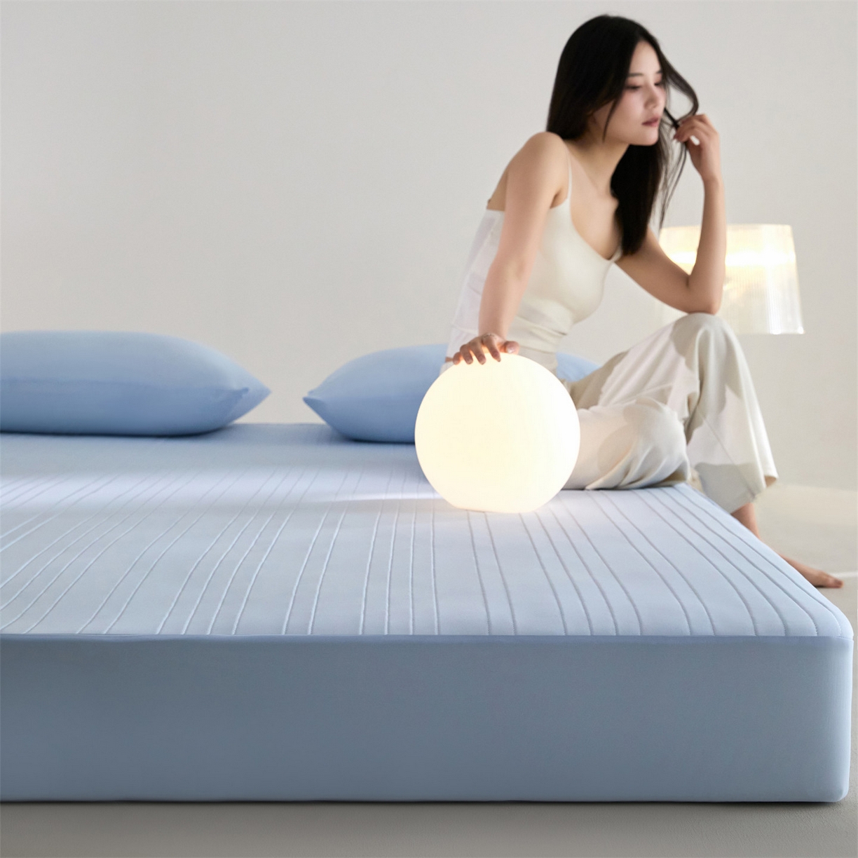 91家纺网 家纺一手货源 找家纺 头等舱 2026新款锦氨A类深睡无胶透气自然凉感床笠软凉席 软凉席-典雅蓝