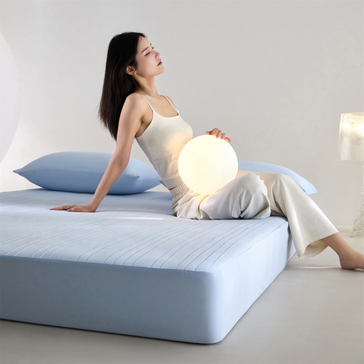 91家纺网 家纺一手货源 找家纺 头等舱 2026新款锦氨A类深睡无胶透气自然凉感床笠软凉席 软凉席-典雅蓝