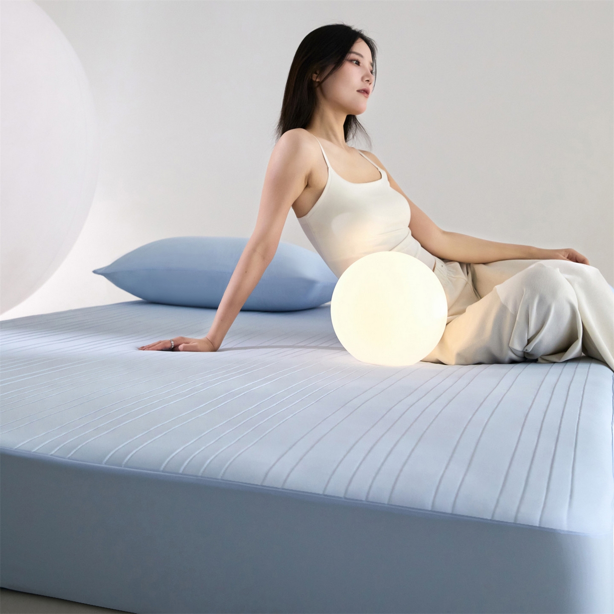 91家纺网 家纺一手货源 找家纺 头等舱 2026新款锦氨A类深睡无胶透气自然凉感床笠软凉席 软凉席-典雅蓝