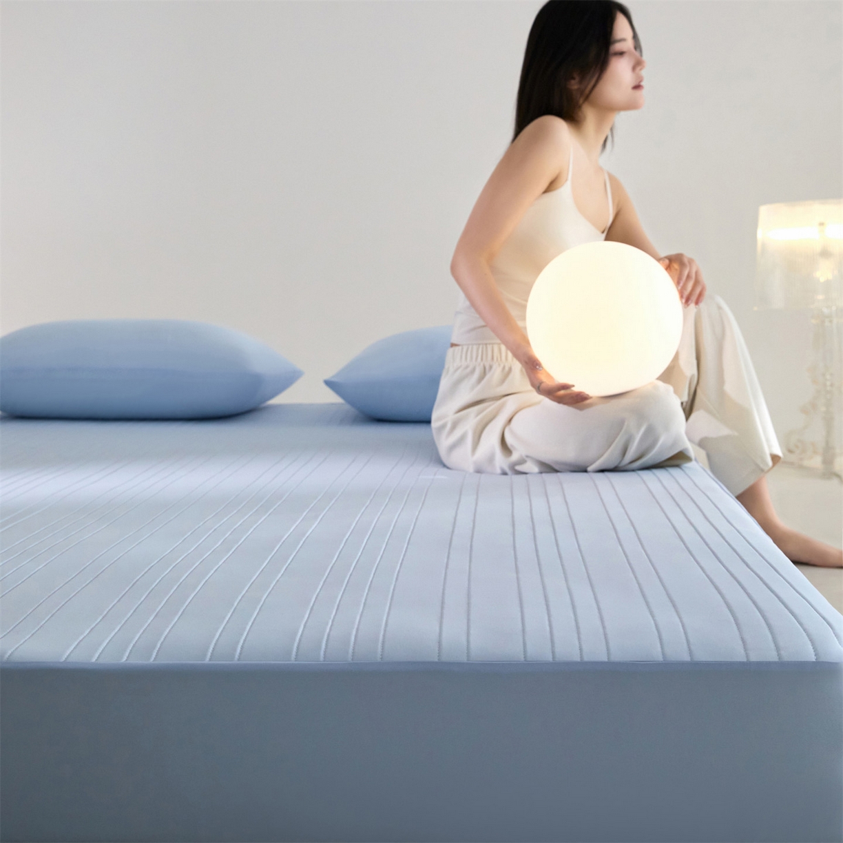 91家纺网 家纺一手货源 找家纺 头等舱 2026新款锦氨A类深睡无胶透气自然凉感床笠软凉席 软凉席-典雅蓝