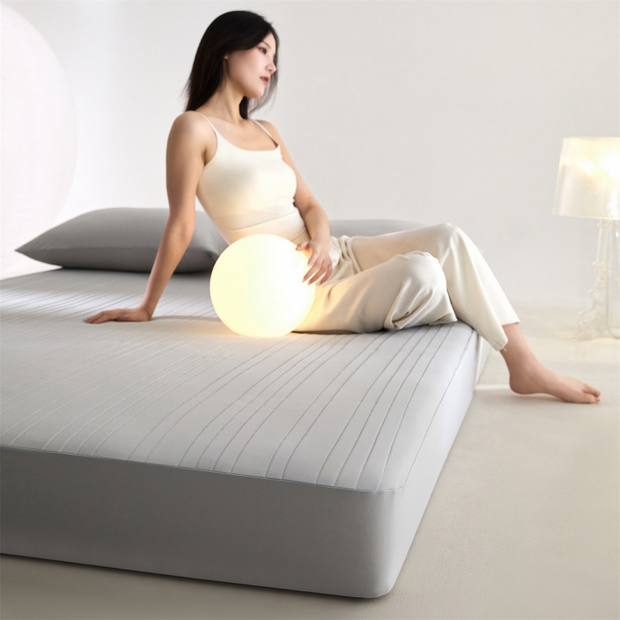 91家纺网 家纺一手货源 找家纺 头等舱 2026新款锦氨A类深睡无胶透气自然凉感床笠软凉席 软凉席-浅灰