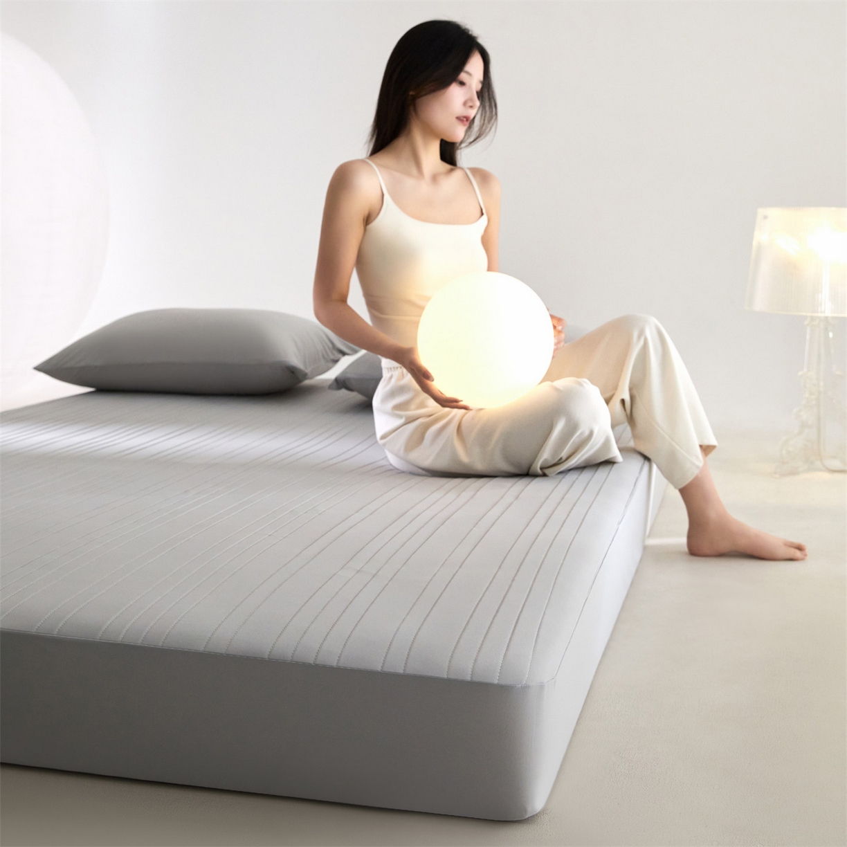 91家纺网 家纺一手货源 找家纺 头等舱 2026新款锦氨A类深睡无胶透气自然凉感床笠软凉席 软凉席-浅灰