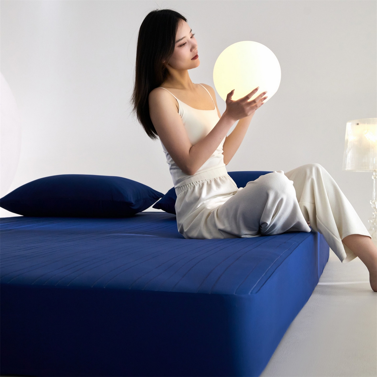 91家纺网 家纺一手货源 找家纺 头等舱 2026新款锦氨A类深睡无胶透气自然凉感床笠软凉席 软凉席-深空蓝