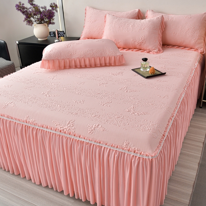 91家纺网 家纺一手货源 找家纺 星窝家纺 2026新款冰豆豆床裙款凉席 粉蝶寻香