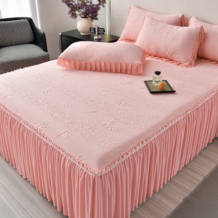 91家纺网 家纺一手货源 找家纺 星窝家纺 2026新款冰豆豆床裙款凉席 粉蝶寻香