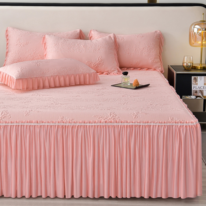 91家纺网 家纺一手货源 找家纺 星窝家纺 2026新款冰豆豆床裙款凉席 粉蝶寻香