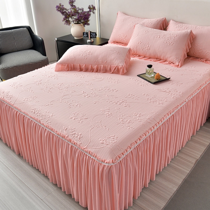 91家纺网 家纺一手货源 找家纺 星窝家纺 2026新款冰豆豆床裙款凉席 粉枝凝香