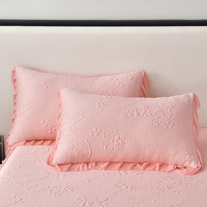 91家纺网 家纺一手货源 找家纺 星窝家纺 2026新款冰豆豆床裙款凉席 粉枝凝香