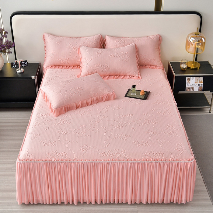 星窝家纺 2026新款冰豆豆床裙款凉席 粉枝凝香