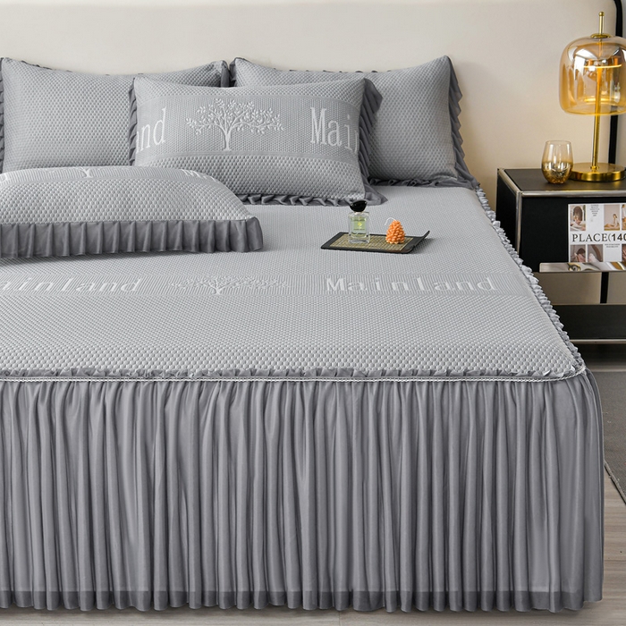 91家纺网 家纺一手货源 找家纺 星窝家纺 2026新款冰豆豆床裙款凉席 灰调树影