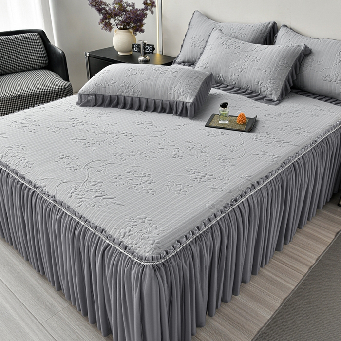 91家纺网 家纺一手货源 找家纺 星窝家纺 2026新款冰豆豆床裙款凉席 灰枝凝香