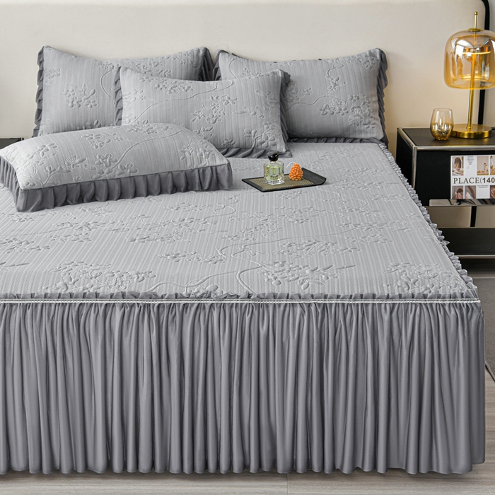 91家纺网 家纺一手货源 找家纺 星窝家纺 2026新款冰豆豆床裙款凉席 灰枝凝香