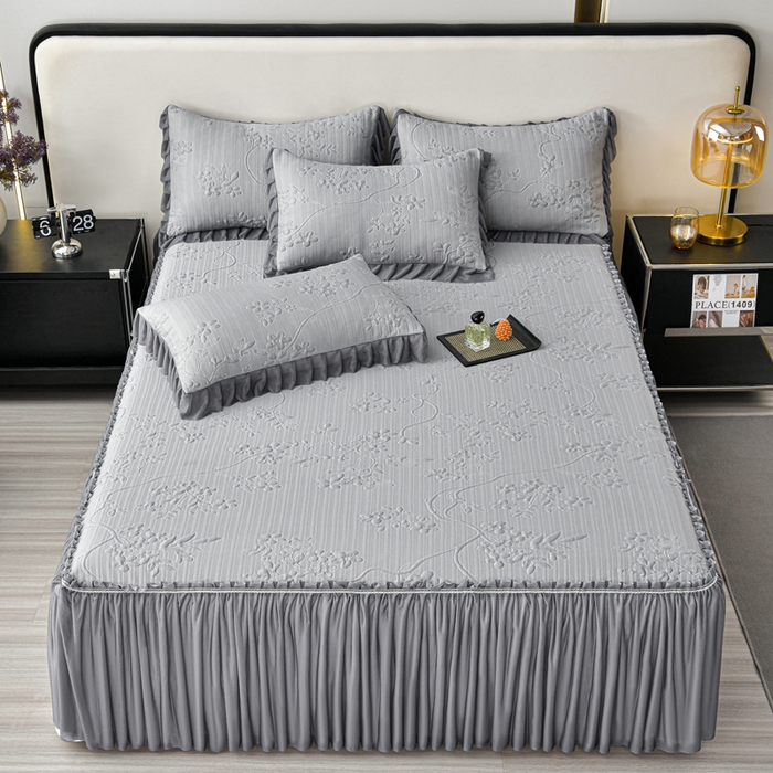 星窝家纺 2026新款冰豆豆床裙款凉席 灰枝凝香