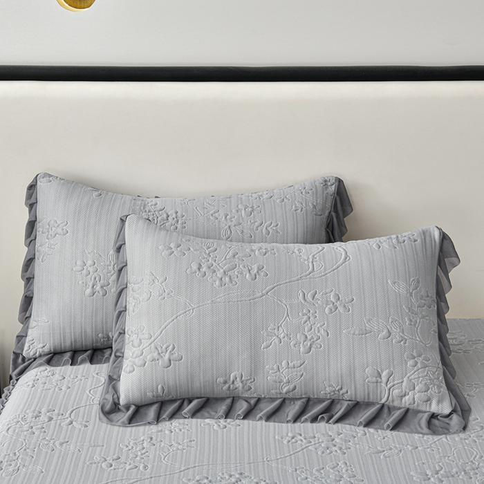 91家纺网 家纺一手货源 找家纺 星窝家纺 2026新款冰豆豆床裙款凉席 灰枝凝香