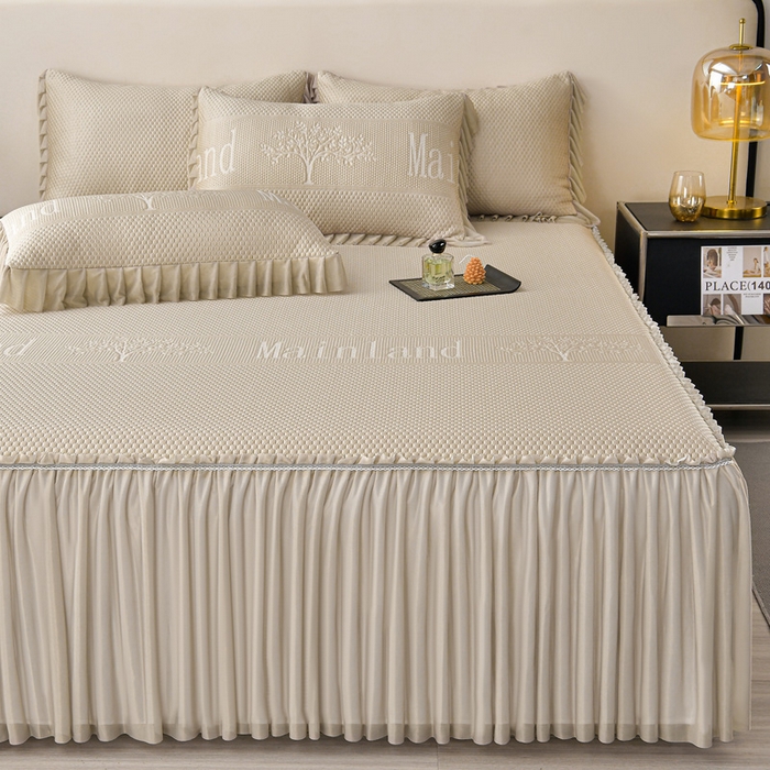 91家纺网 家纺一手货源 找家纺 星窝家纺 2026新款冰豆豆床裙款凉席 金调树影