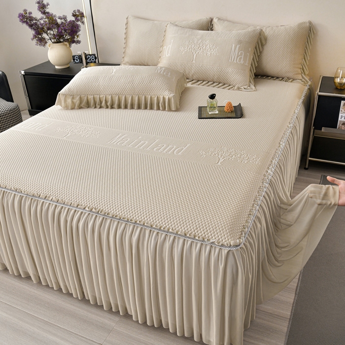 91家纺网 家纺一手货源 找家纺 星窝家纺 2026新款冰豆豆床裙款凉席 金调树影