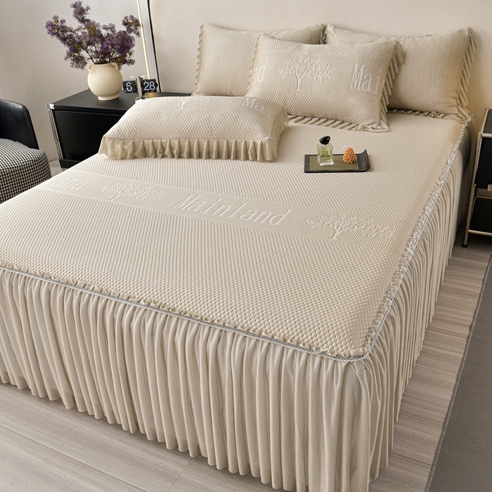 91家纺网 家纺一手货源 找家纺 星窝家纺 2026新款冰豆豆床裙款凉席 金调树影