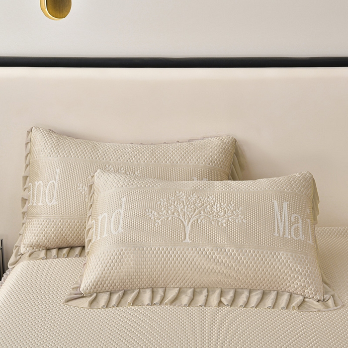 91家纺网 家纺一手货源 找家纺 星窝家纺 2026新款冰豆豆床裙款凉席 金调树影