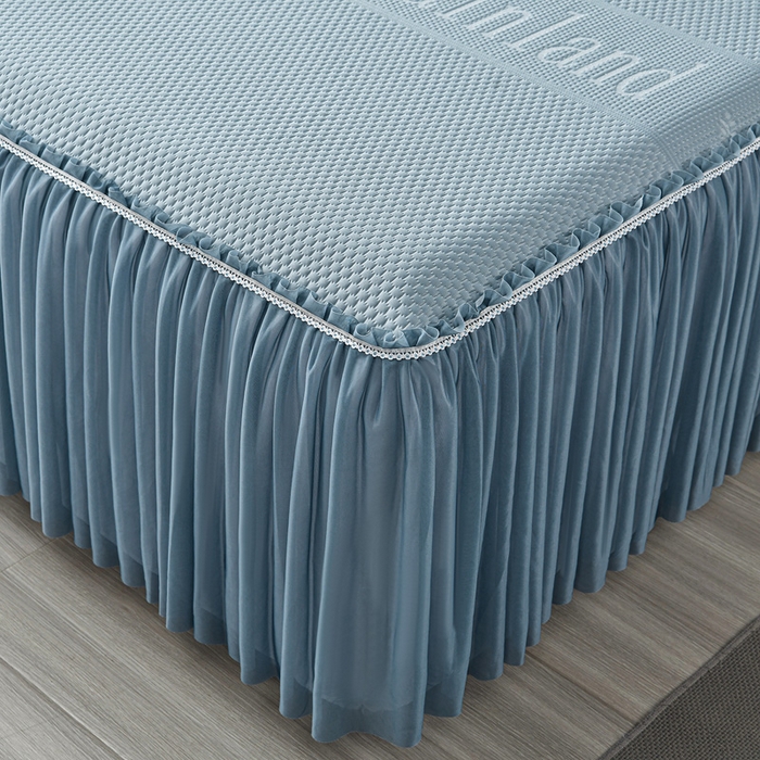 91家纺网 家纺一手货源 找家纺 星窝家纺 2026新款冰豆豆床裙款凉席 蓝调树影