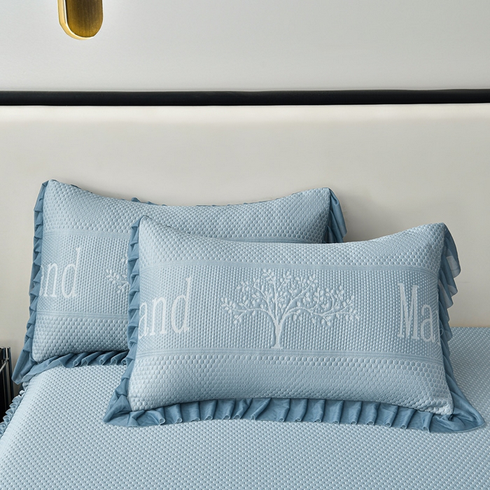 91家纺网 家纺一手货源 找家纺 星窝家纺 2026新款冰豆豆床裙款凉席 蓝调树影