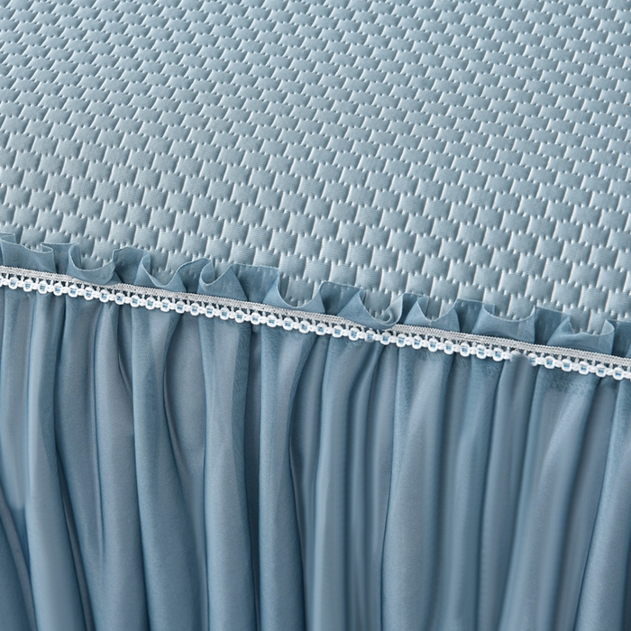 91家纺网 家纺一手货源 找家纺 星窝家纺 2026新款冰豆豆床裙款凉席 蓝调树影