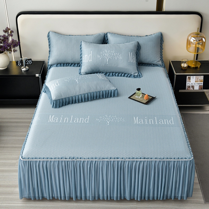 星窝家纺 2026新款冰豆豆床裙款凉席 蓝调树影