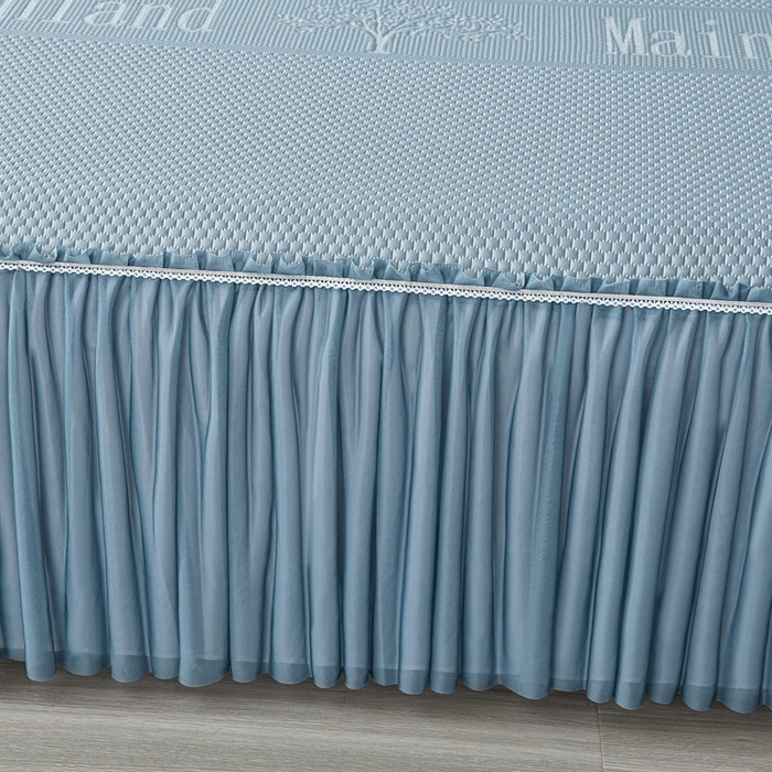 91家纺网 家纺一手货源 找家纺 星窝家纺 2026新款冰豆豆床裙款凉席 蓝调树影