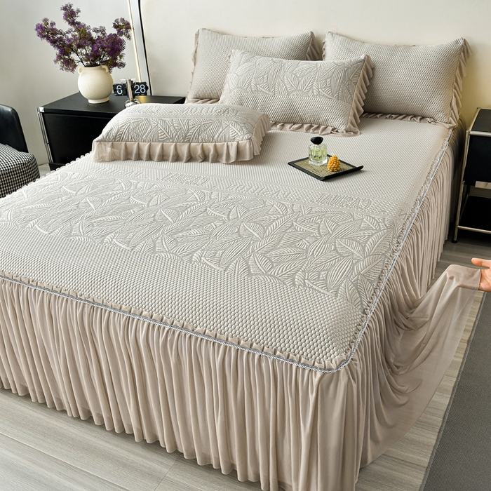 91家纺网 家纺一手货源 找家纺 星窝家纺 2026新款冰豆豆床裙款凉席 林间棕影