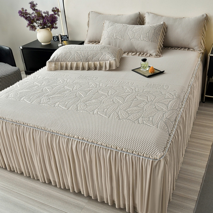 91家纺网 家纺一手货源 找家纺 星窝家纺 2026新款冰豆豆床裙款凉席 林间棕影