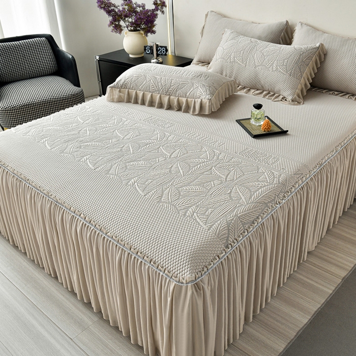 91家纺网 家纺一手货源 找家纺 星窝家纺 2026新款冰豆豆床裙款凉席 林间棕影