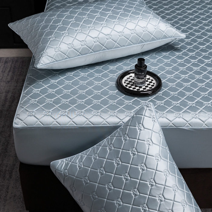 91家纺网 家纺一手货源 找家纺 阿那亚 2026新款冰萃凉感硅胶凉席三件套夏被四件套 冰月蓝