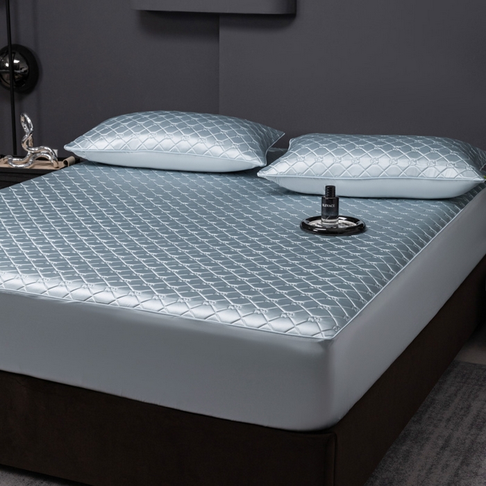 91家纺网 家纺一手货源 找家纺 阿那亚 2026新款冰萃凉感硅胶凉席三件套夏被四件套 冰月蓝