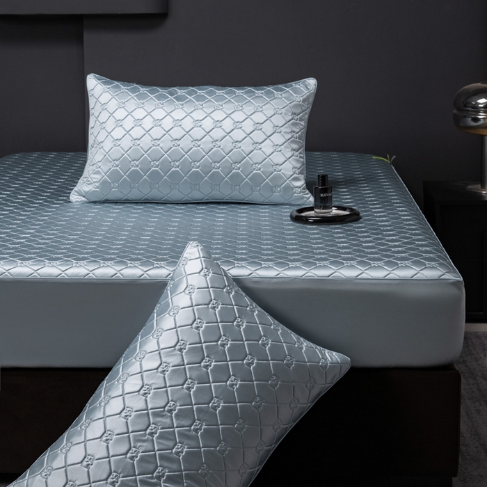 91家纺网 家纺一手货源 找家纺 阿那亚 2026新款冰萃凉感硅胶凉席三件套夏被四件套 冰月蓝