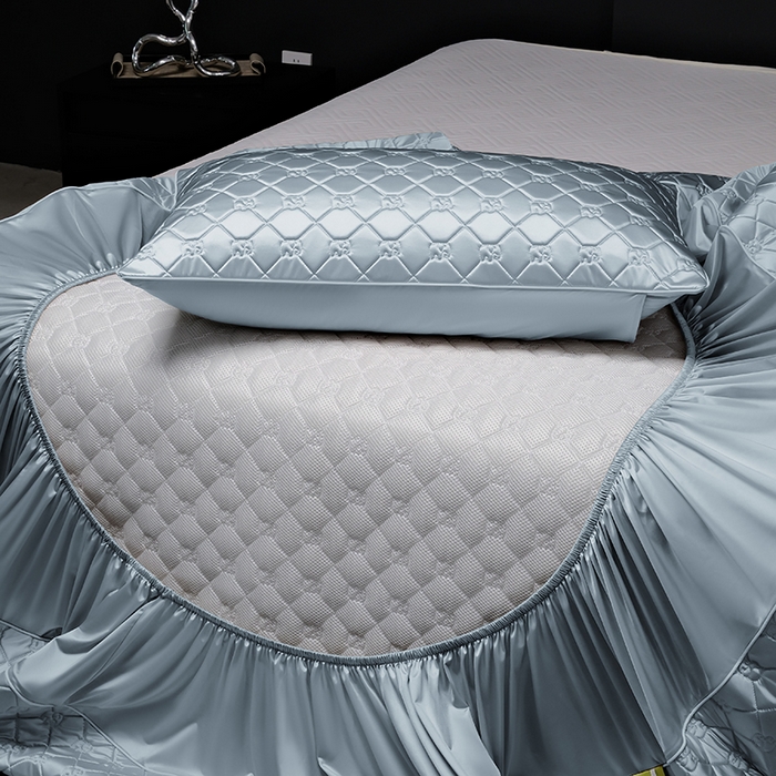 91家纺网 家纺一手货源 找家纺 阿那亚 2026新款冰萃凉感硅胶凉席三件套夏被四件套 冰月蓝