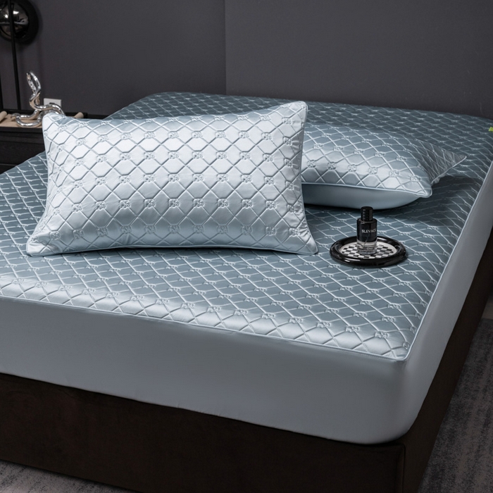 91家纺网 家纺一手货源 找家纺 阿那亚 2026新款冰萃凉感硅胶凉席三件套夏被四件套 冰月蓝