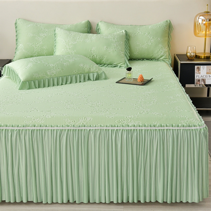 91家纺网 家纺一手货源 找家纺 星窝家纺 2026新款冰豆豆床裙款凉席 青岚梅影