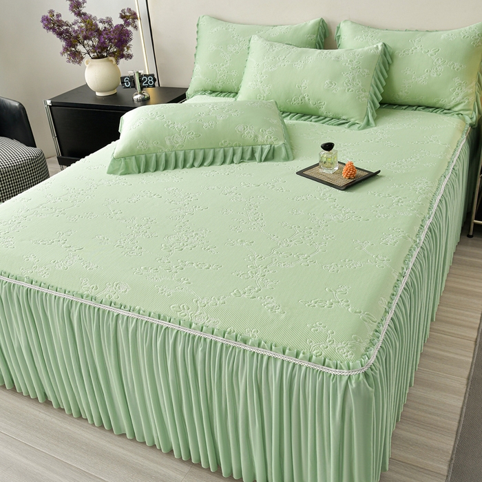 91家纺网 家纺一手货源 找家纺 星窝家纺 2026新款冰豆豆床裙款凉席 青岚梅影