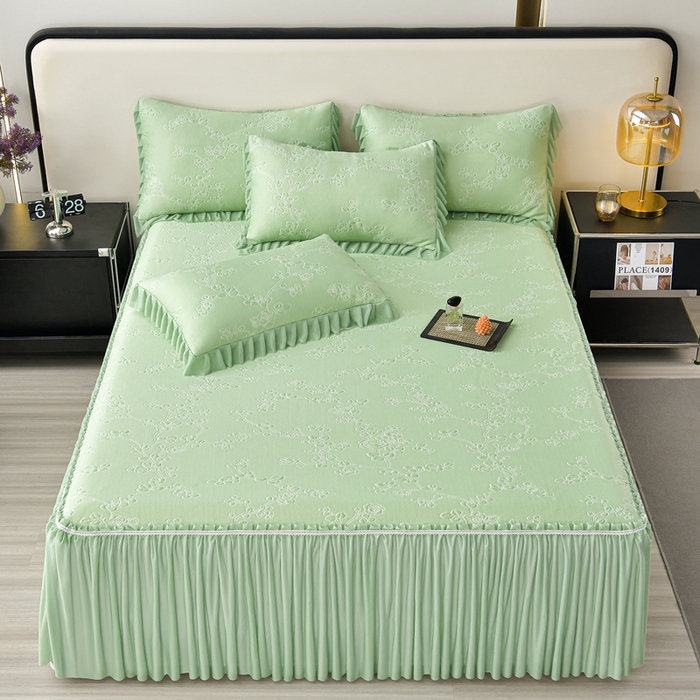 星窝家纺 2026新款冰豆豆床裙款凉席 青岚梅影